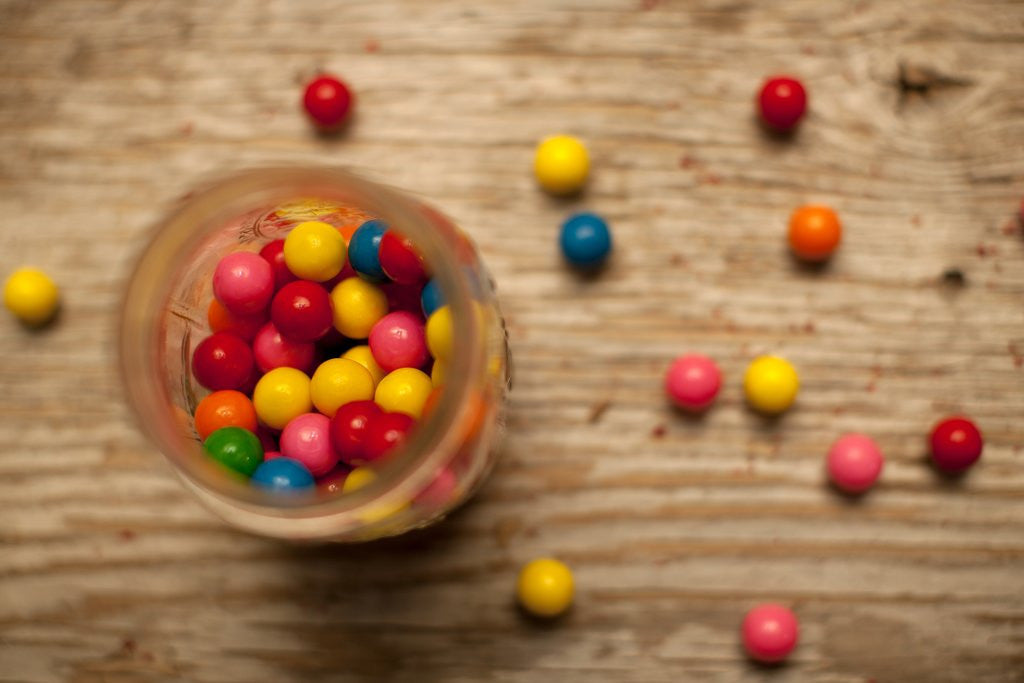 Detail of Gum Balls in a mason jar by Anonymous