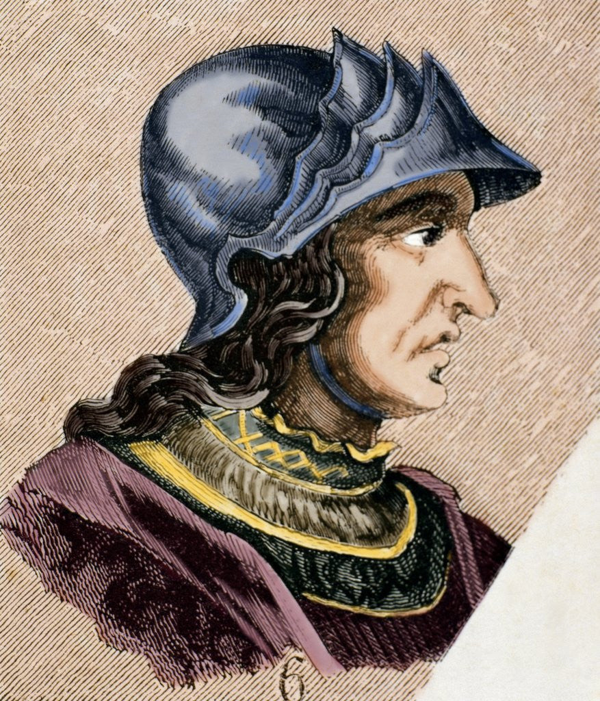 Detail of Theodoric II. (died 466). Was the eight of Visigoths from 543 to 466. Engraving. Colored by Anonymous