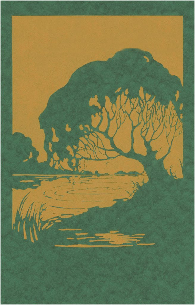 Detail of Woodcut of tree and pond by Anonymous