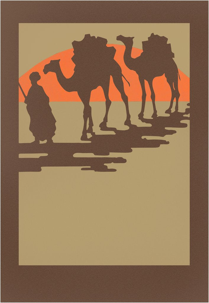 Detail of Woodcut of camels and nomad by Anonymous