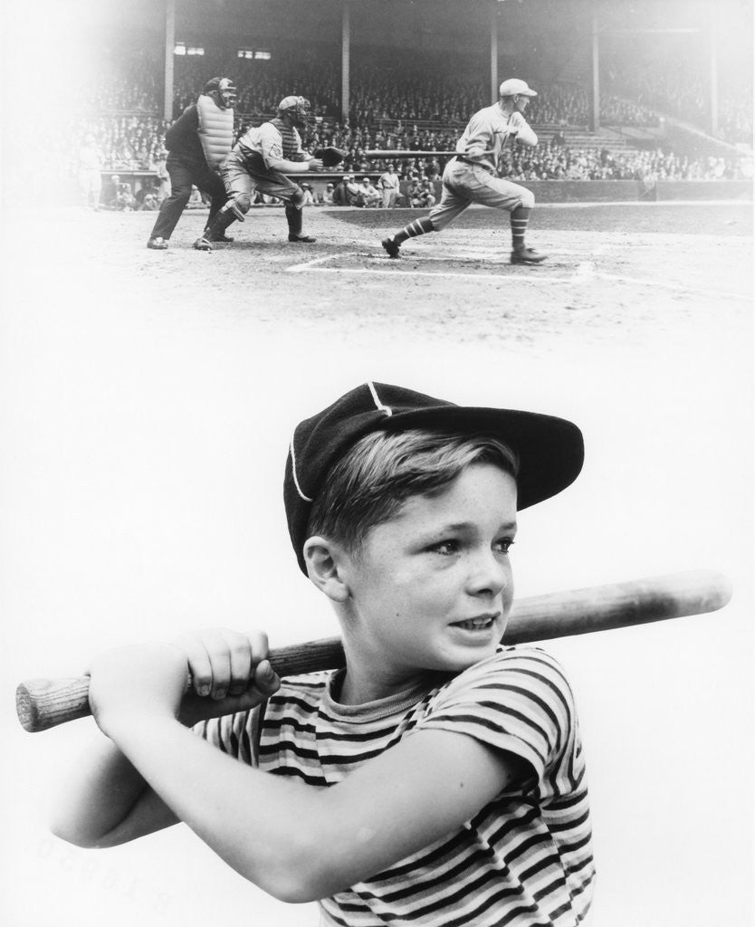 Detail of 1930s boy daydreaming about professional baseball by Anonymous