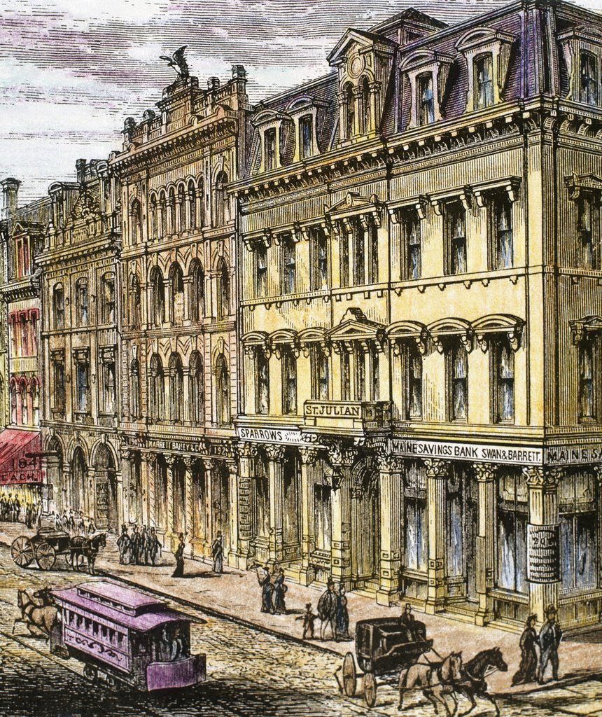 Detail of Building Maine Savings Bank in Portland, 1876 by Anonymous