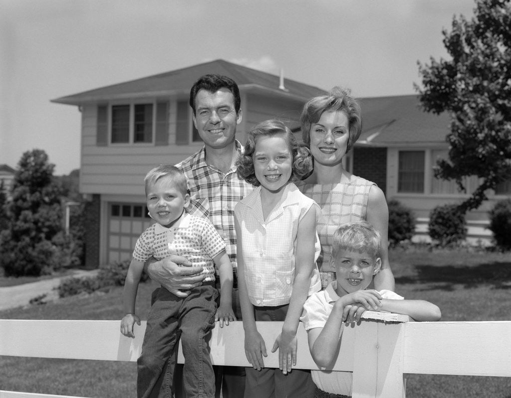 Detail of 1960s family portrait in front of horse by Anonymous