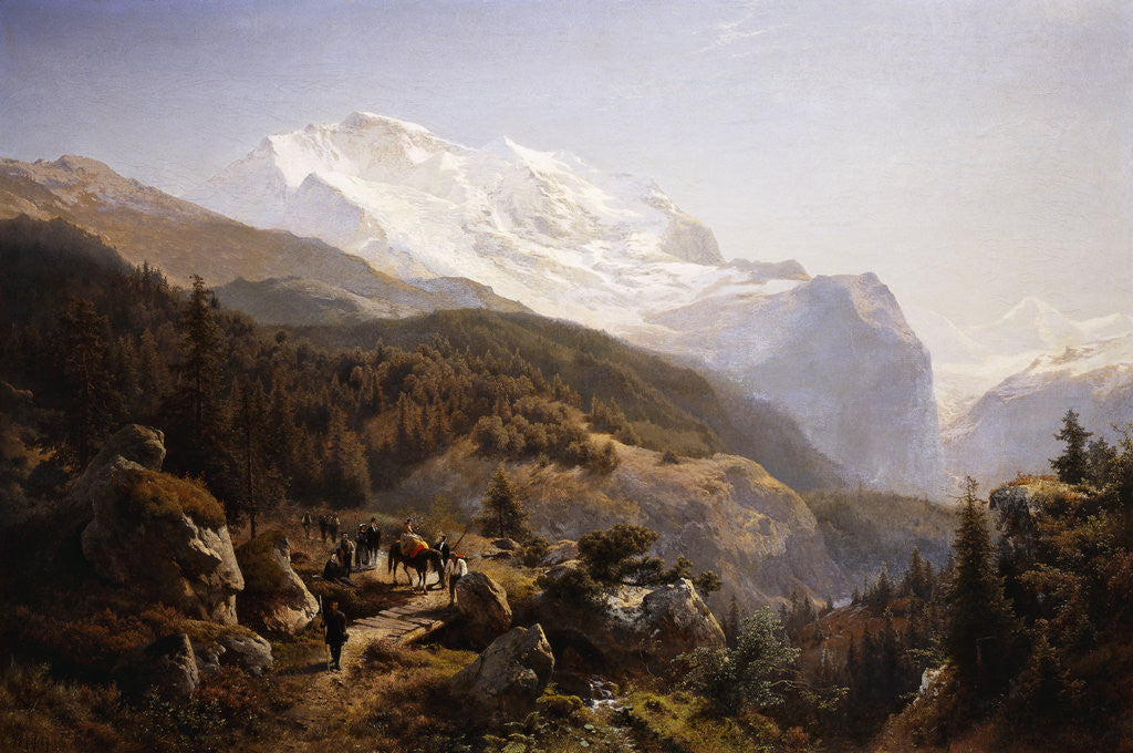 Detail of Mountain Travellers by Hermann Herzog