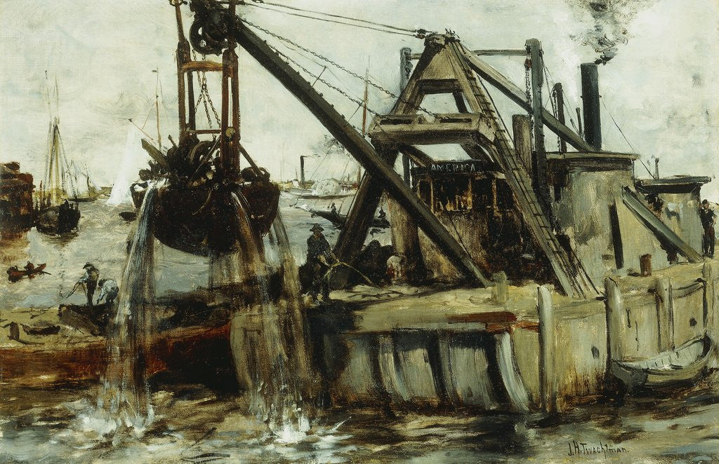 Detail of Dredging in the East River by John Henry Twachtman