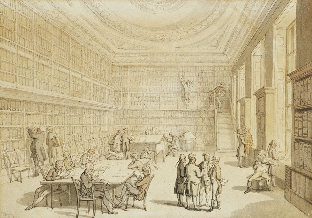 Detail of The Library of the Royal Institution, Albemarle Street by Thomas Rowlandson