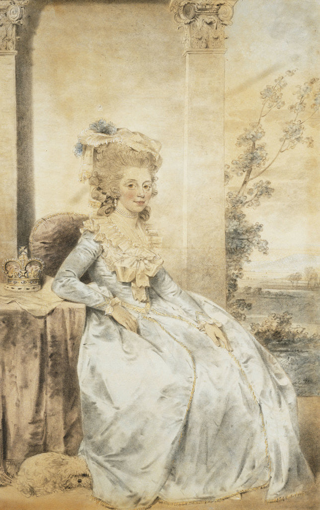 Detail of Portrait of Queen Charlotte, Seated by a Table with a Landscape Beyond by John Downman