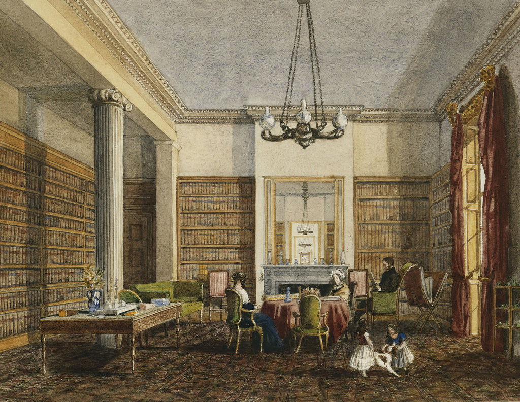 Detail of The Library at Thirlestaine House, Cheltenham attributed to Miss Georgiana or Miss Harriet Rushout-Bowles by Anonymous