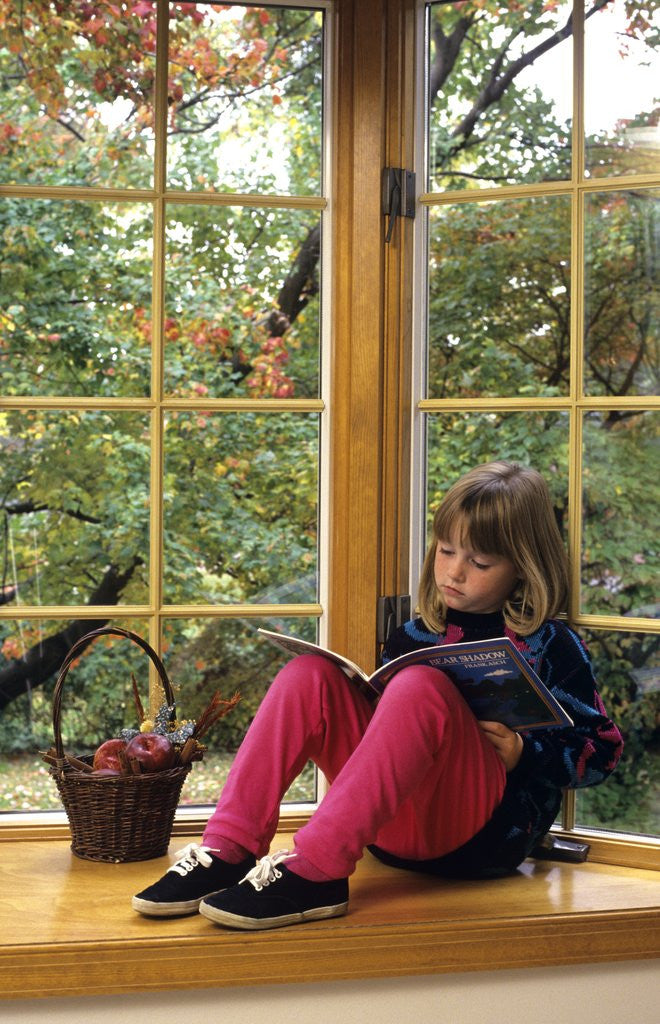 Detail of Little girl reading at home by Anonymous