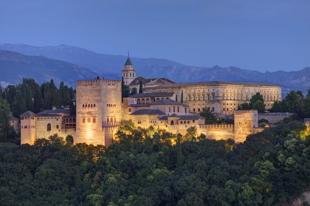 Detail of View of Alhambra Palace in the evening by Anonymous
