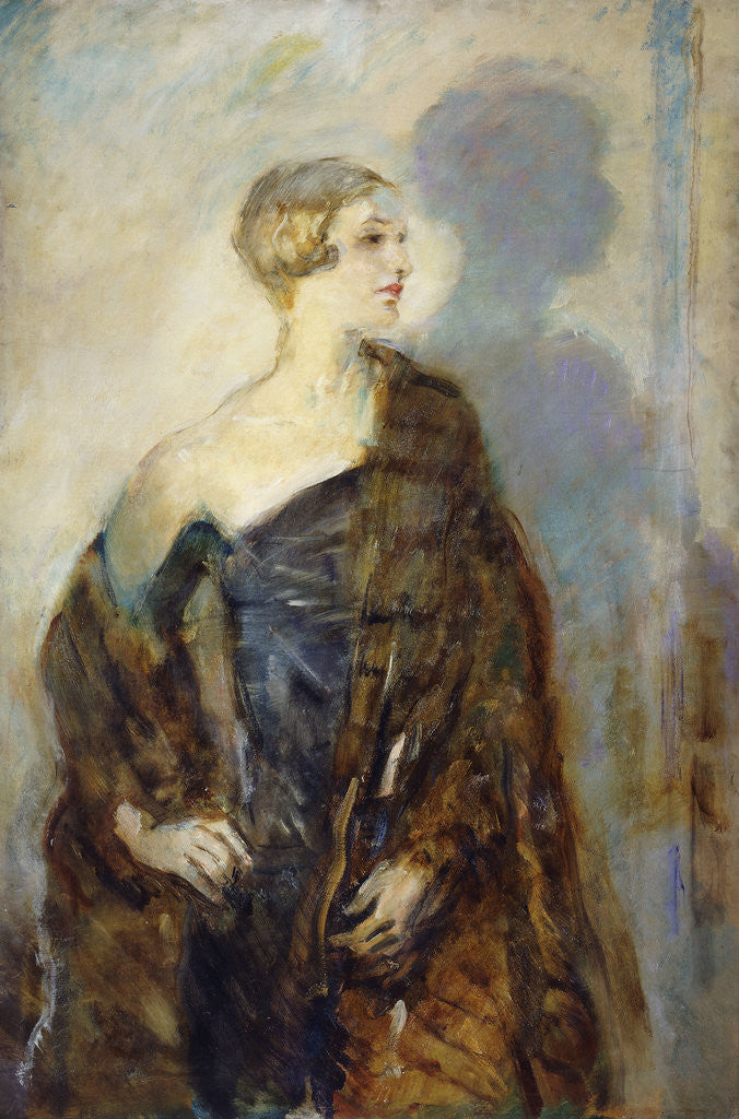 Detail of Portrait of Lady Abdy, three-quarter length, wearing a Fur Wrap by Ambrose McEvoy