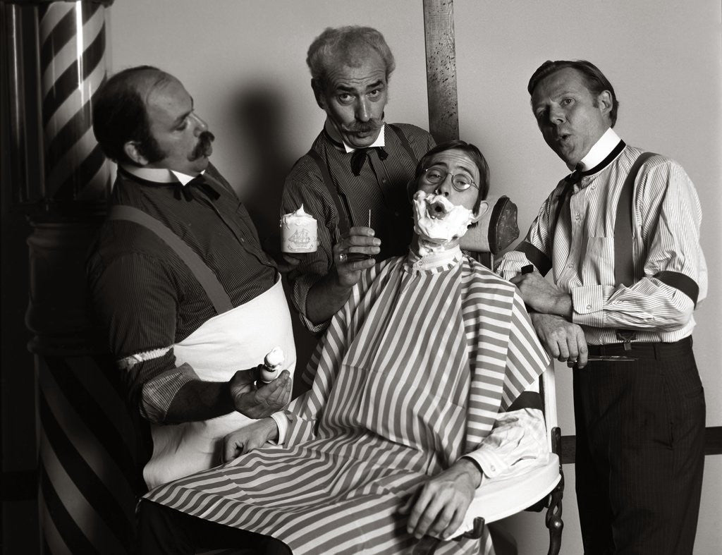 Detail of 1970s 19th century style barbershop quartet singing together by Corbis