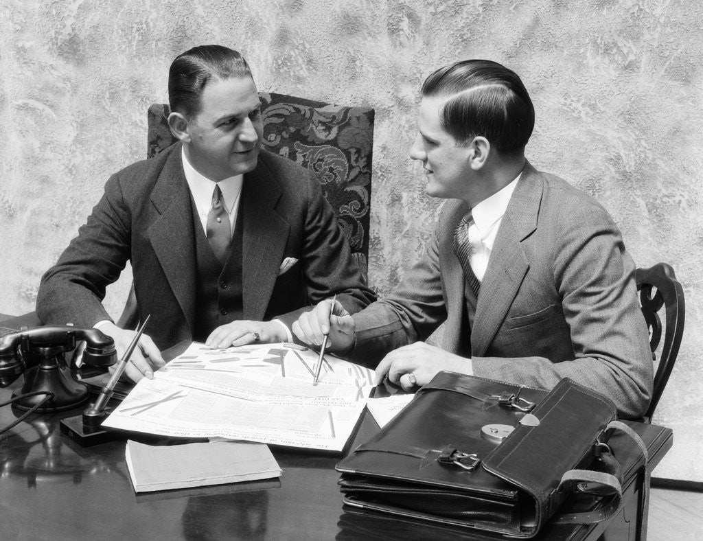 Detail of 1930s businessmen inside an office by Anonymous