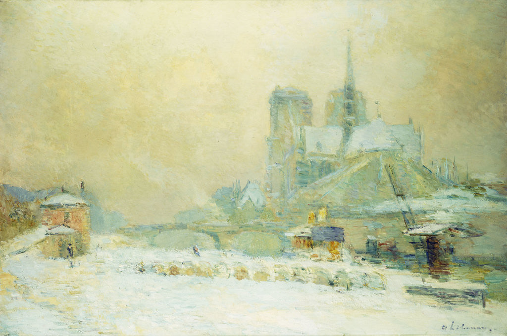 Detail of View of Notre Dame, Paris, from the Quai de la Tournelle: Snow Effect by Albert Lebourg