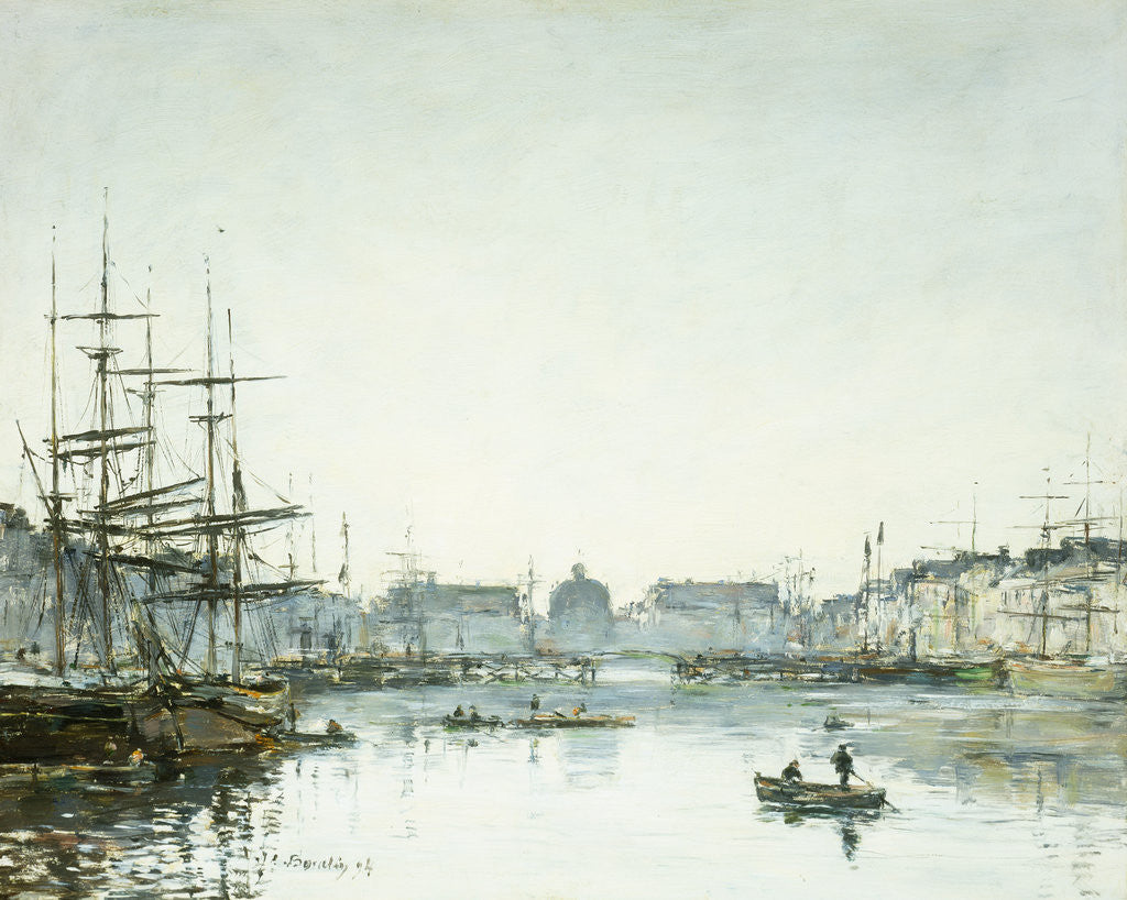 Detail of Le Havre, Le Bassin du Commerce by Eugene Boudin