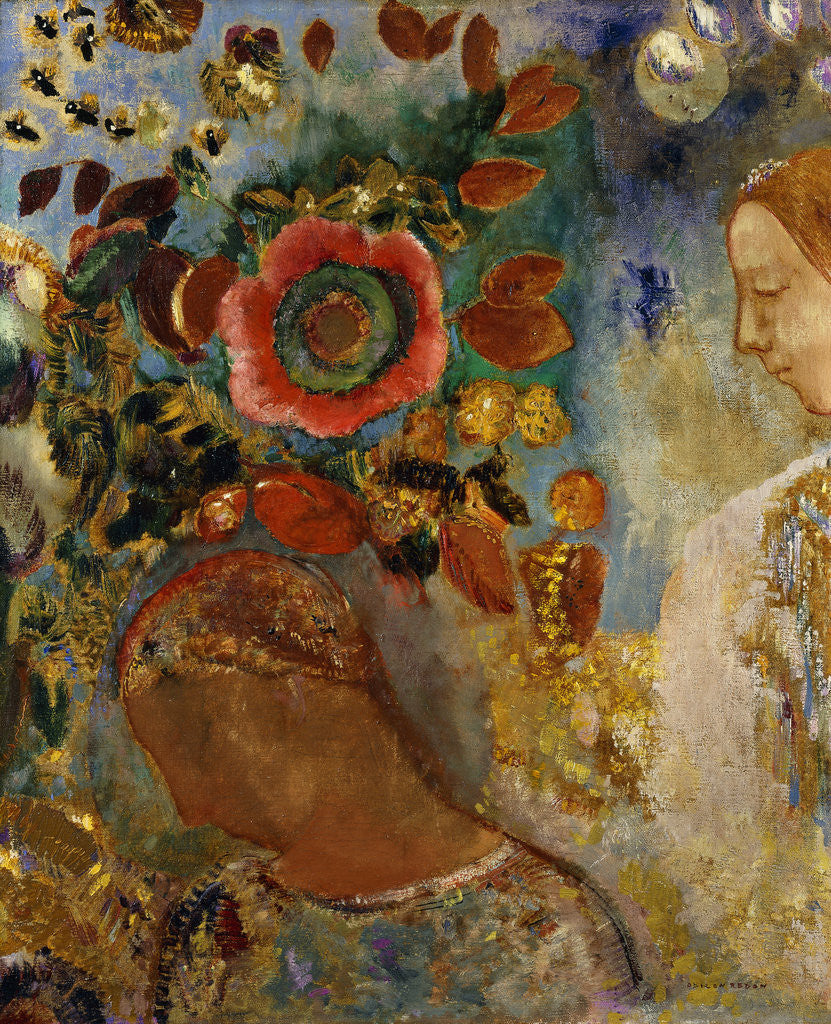 Detail of Two Young Girls with Flowers by Odilon Redon