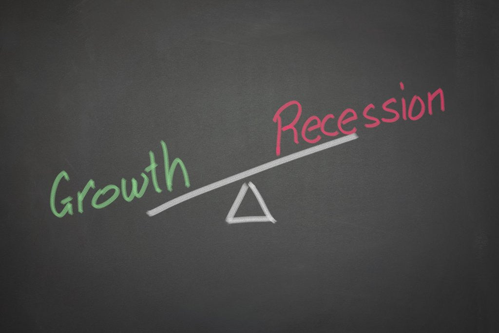 Detail of A drawing depicting the balance of growth and recession on a blackboard by Anonymous