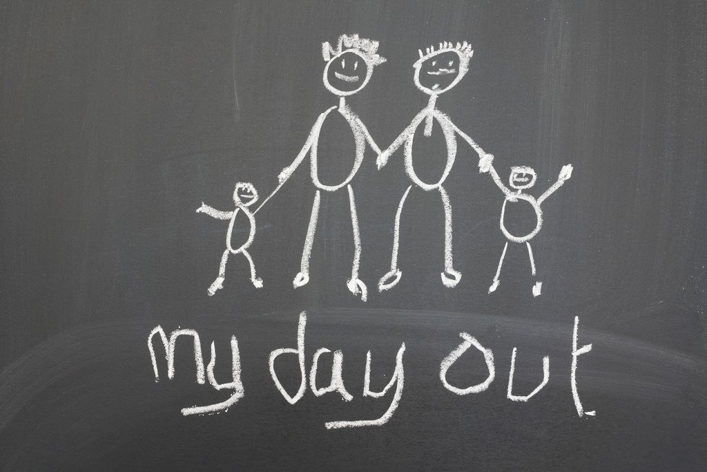 Detail of Blackboard with a child's drawing of a happy family day out by Anonymous