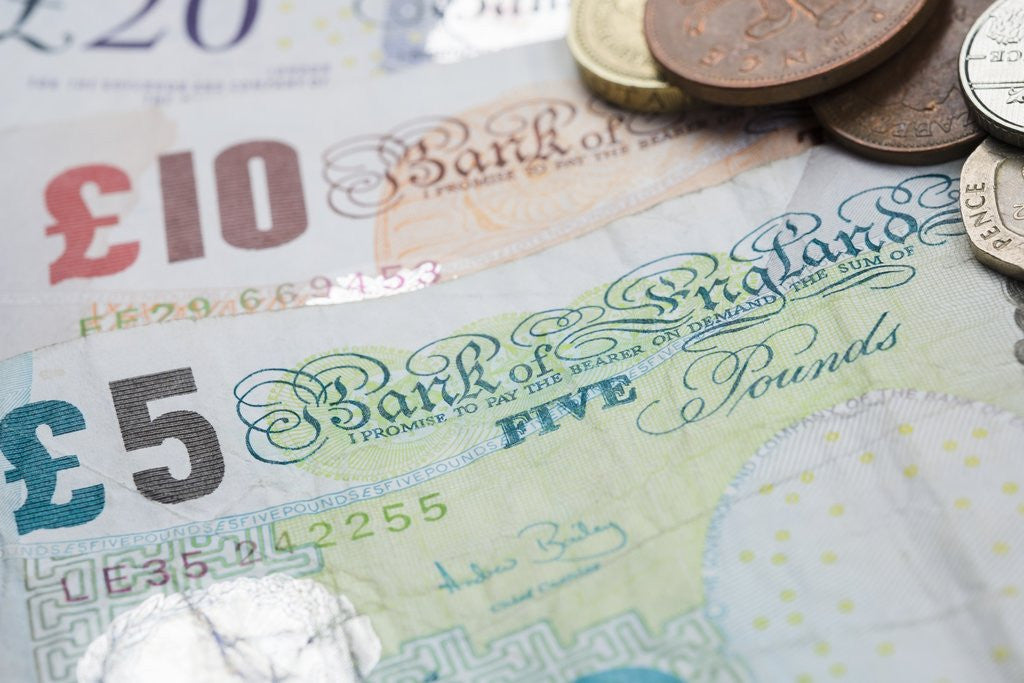 Detail of Paper money with change on a table by Anonymous