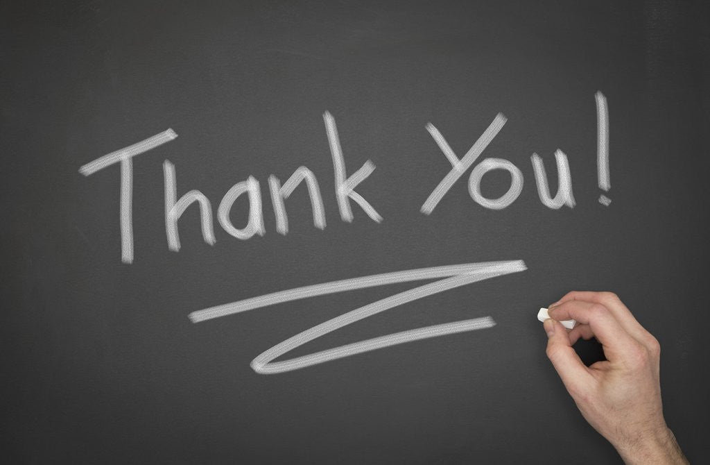 Detail of Blackboard with 'Thank you' written on it by Anonymous