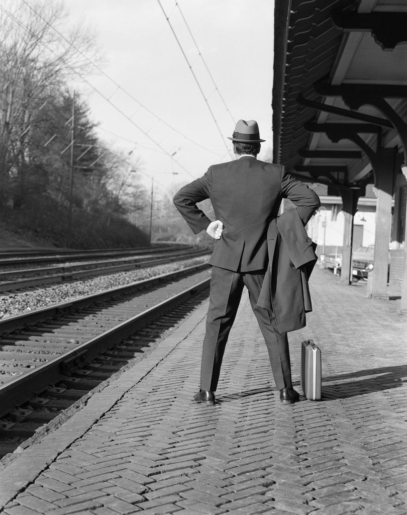 Detail of 1950s 1960s man waiting for a train by Anonymous