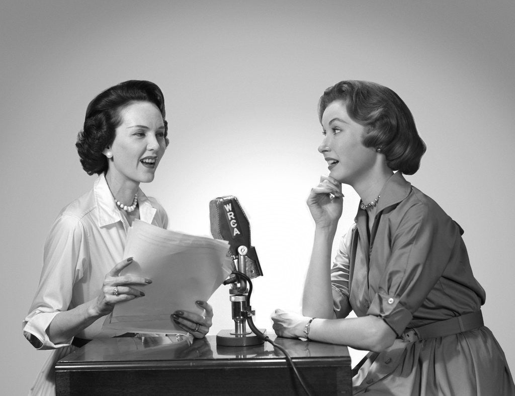 Detail of 1950s two women doing a radio broadcast by Anonymous