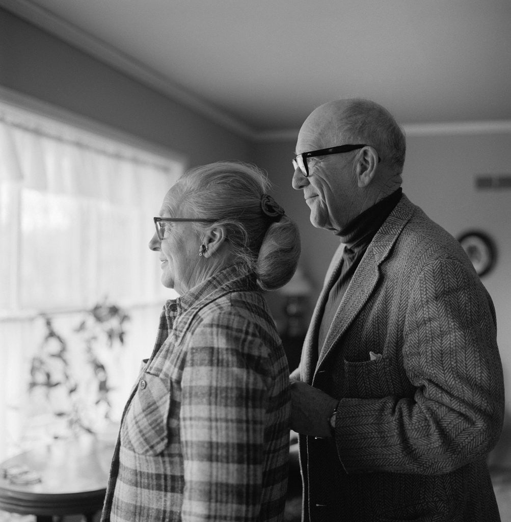Detail of 1970s senior couple looking out a window by Anonymous