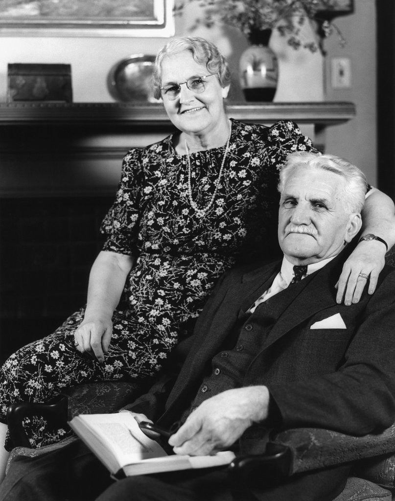 Detail of 1940s portrait of a smiling senior couple by Anonymous