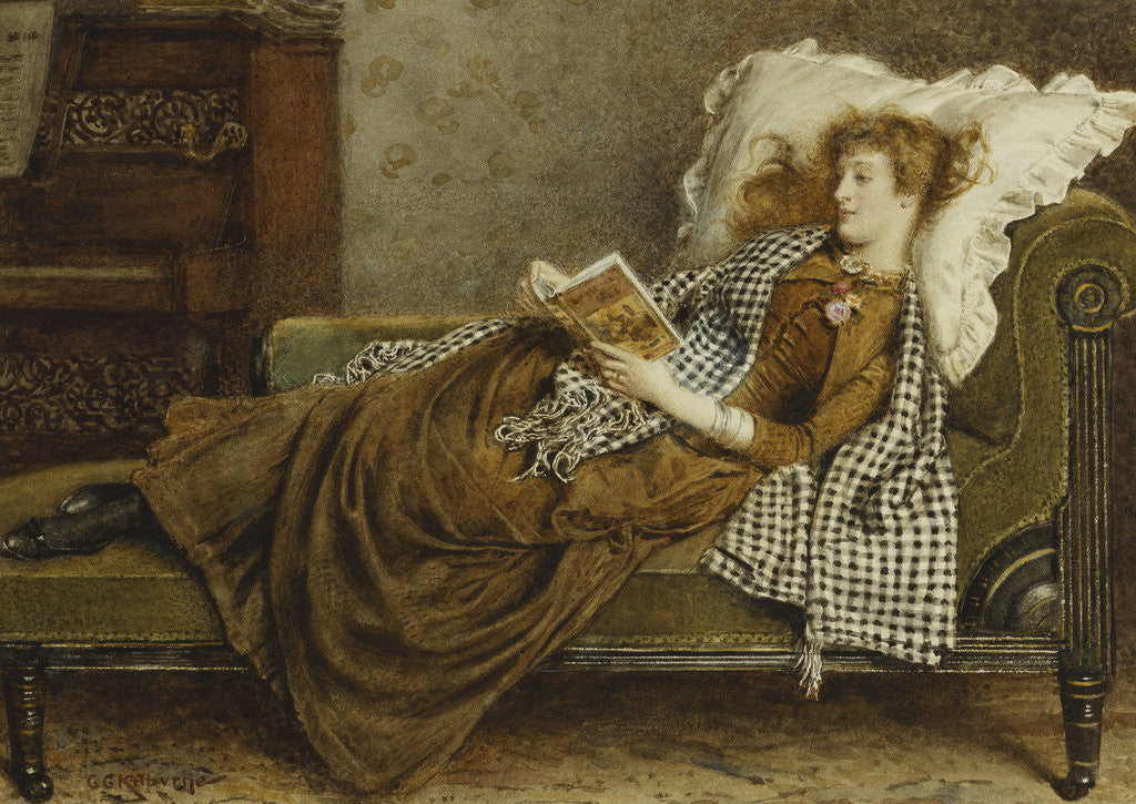 Detail of A Young Lady Reading in an Interior by George Goodwin Kilburne