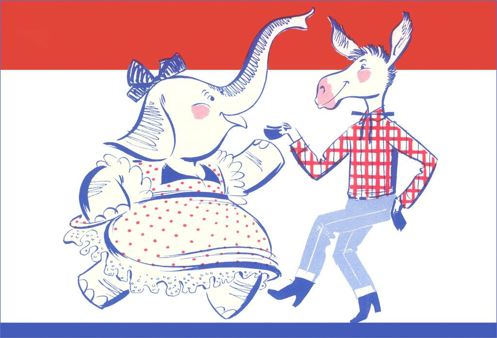 Detail of Elephant Dancing with Donkey Political Poster by Anonymous