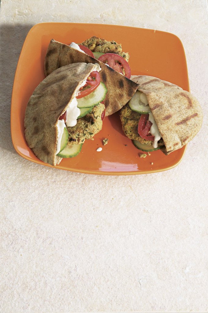 Detail of Chickpea burgers in pita bread by Anonymous