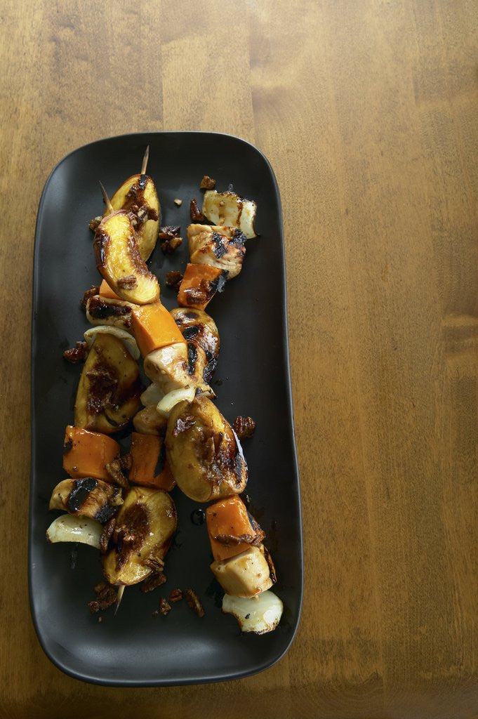 Detail of Chicken, peach, and sweet potato skewers by Anonymous