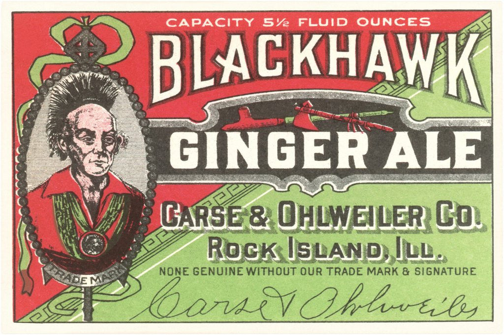 Detail of Blackhawk ginger ale label by Anonymous