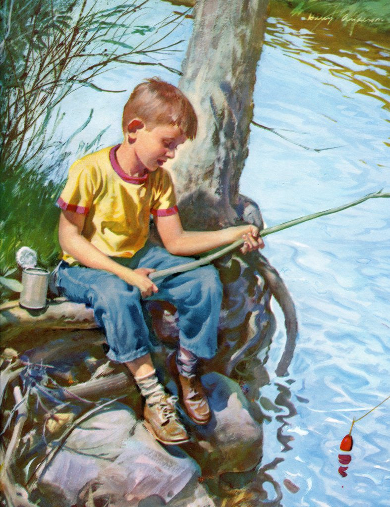 Detail of Young Boy at a Fishing Hole. by Anonymous