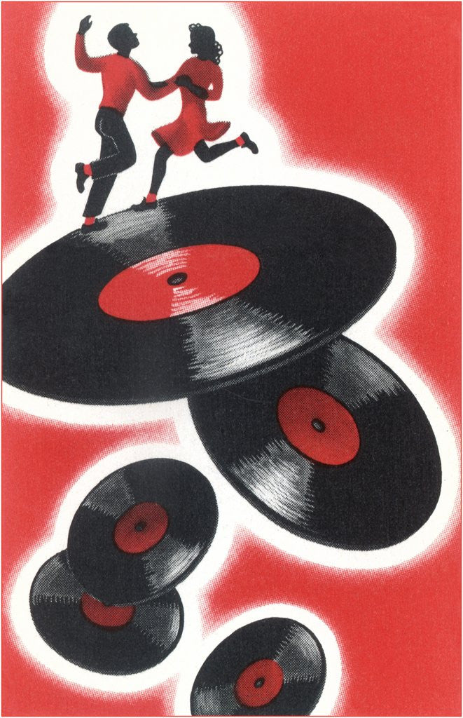 Detail of Couple Jitterbugging on Records by Anonymous
