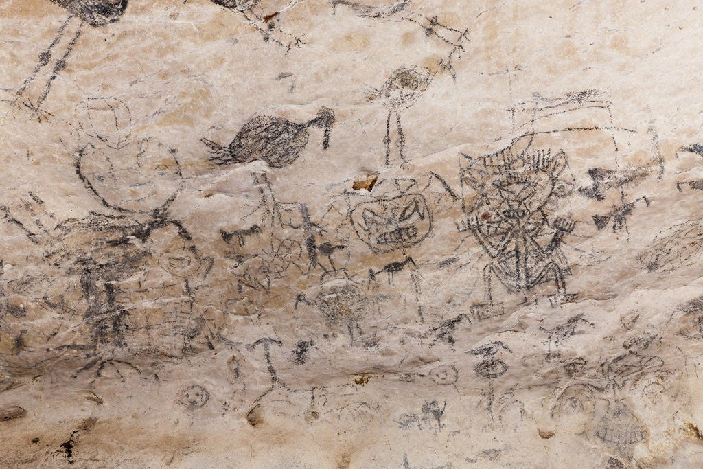 Detail of Pre-Columbian Rock paintings inside La Linea Limestone Cave, Dominican Republic by Corbis