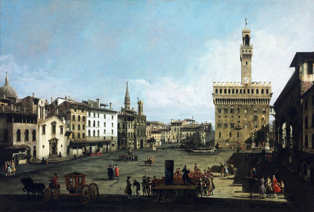 Detail of The Piazza della Signoria and Palazzo Vecchio in Florence by Bernardo Bellotto