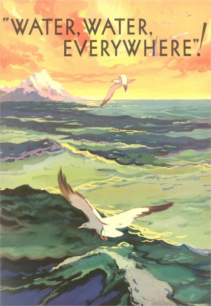 Detail of Water Everywhere, Seagull over Waves by Anonymous