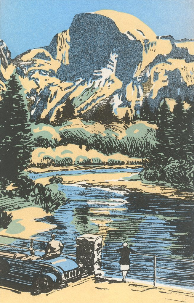 Detail of Scenic Vista Woodcut by Corbis