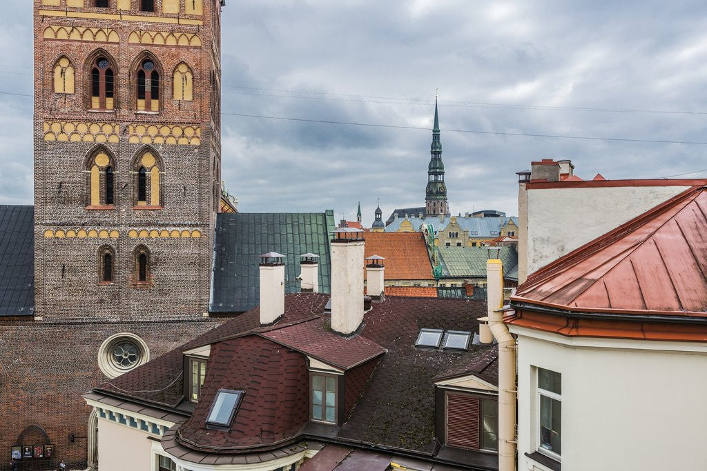Detail of The bell-tower of the Evangelical Lutheran cathedral and, in the background, the bell- tower of St. Peter church by Anonymous