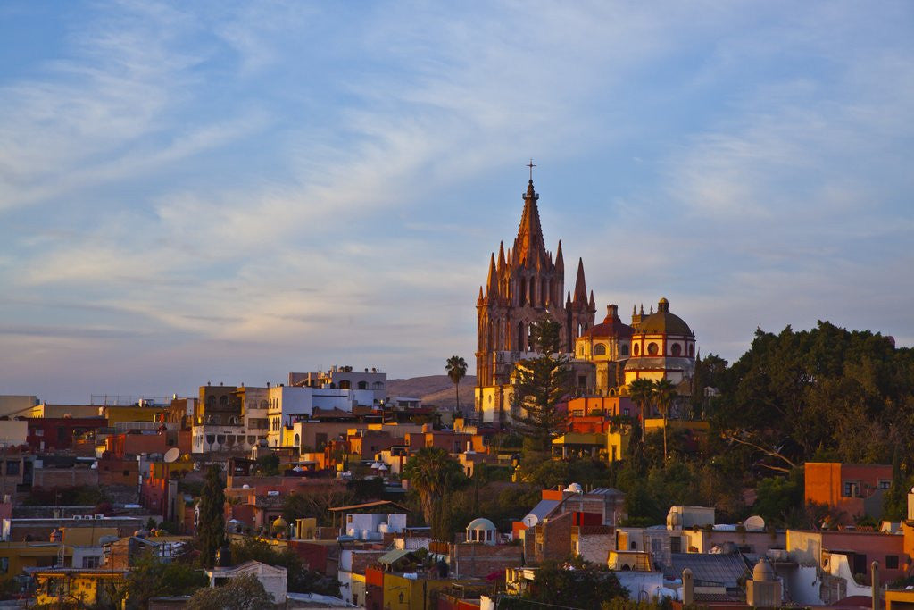 Detail of Cathedral of San Miguel de Allende at sunset by Anonymous
