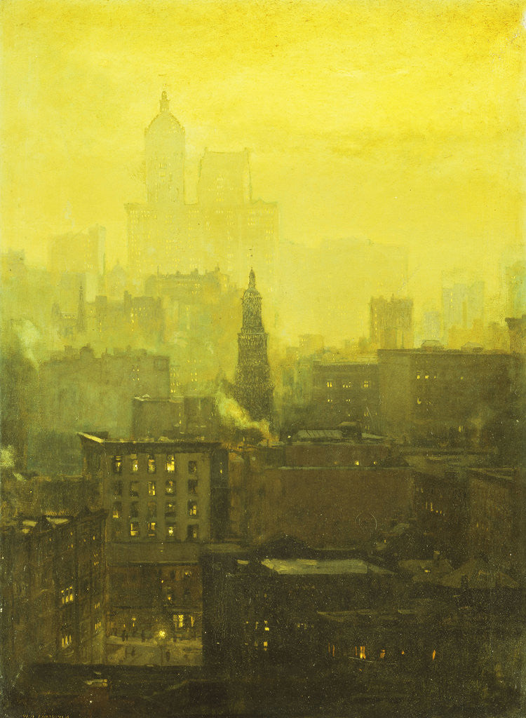 Detail of Urban Nocturne by Paul Cornoyer