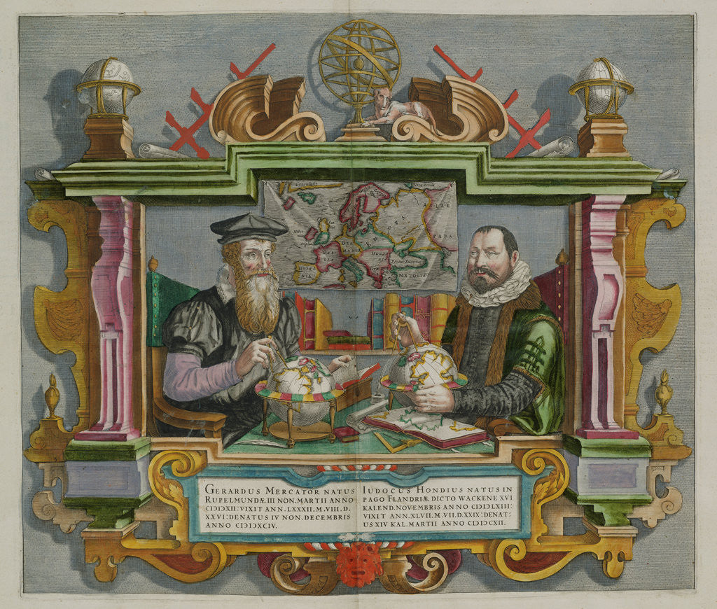 Detail of Cartographers Gerard Mercator and Jodocus Hondius by Anonymous