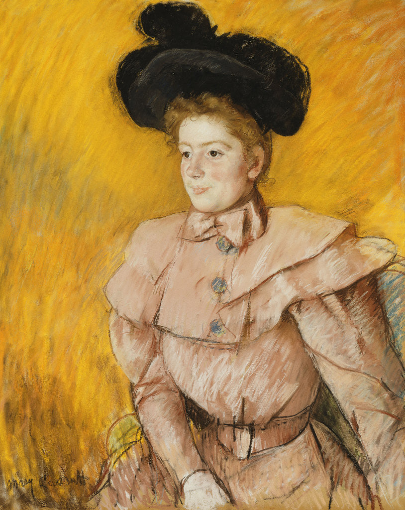Detail of Woman in a Black Hat and a Raspberry Pink Costume by Mary Cassatt