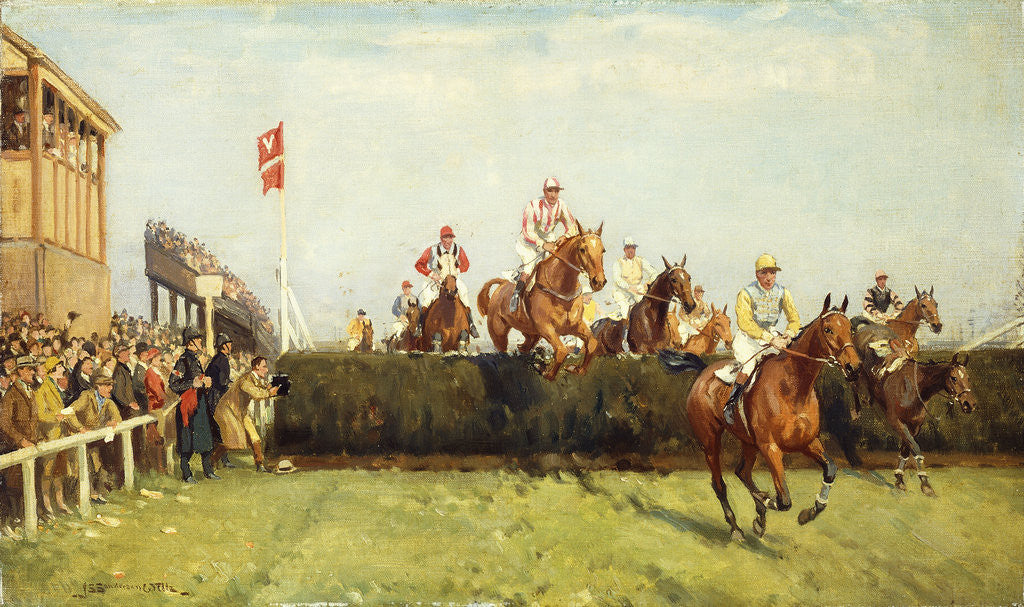 Detail of The Grand National Steeplechase: Valentine's Jump by John Sanderson Wells