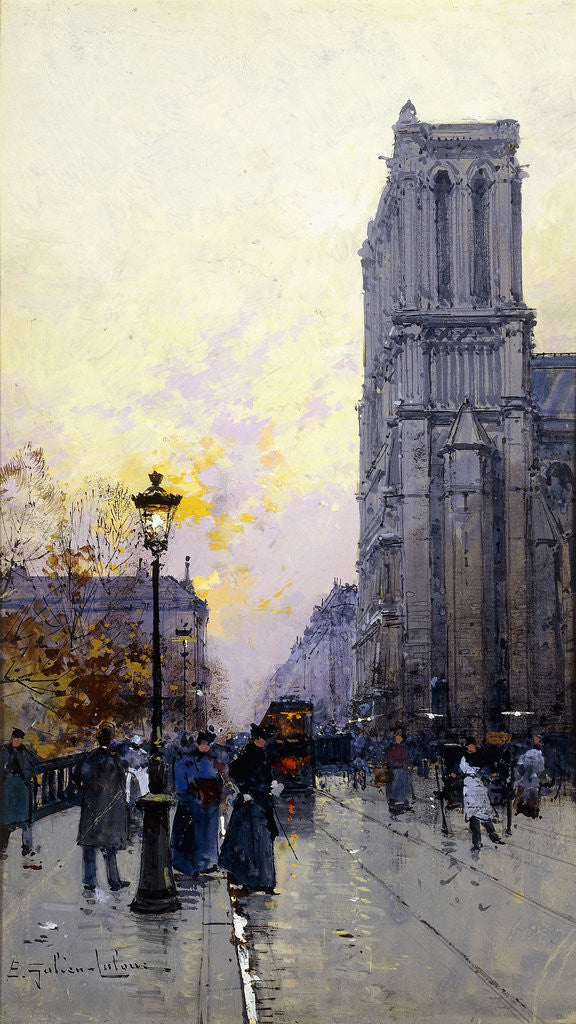 Detail of Notre Dame de Paris by Eugene Galien-Laloue