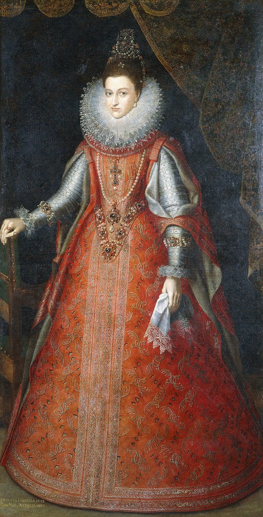 Detail of Portrait of the Infanta Isabella Eugenia, standing full-length wearing a brocade dress by Alonso Sanchez Coello
