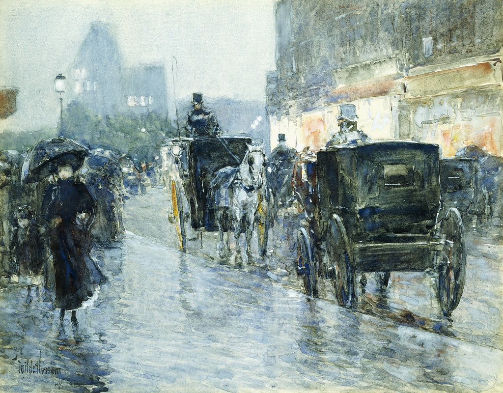 Detail of Horse Drawn Cabs at Evening, New York by Frederick Childe Hassam