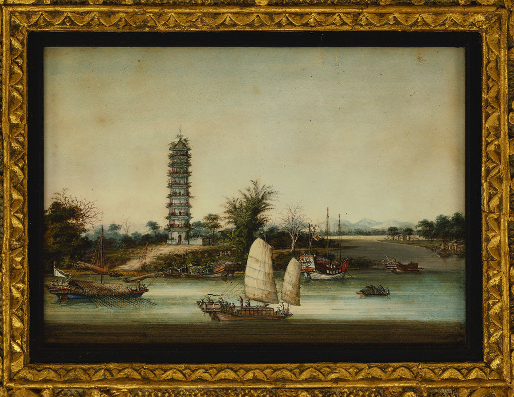 Detail of Whapoa Pagoda Surrounded by Sailing Craft, including a Fuzhou Seagoing Junk and a Marine Police Junk by Anonymous