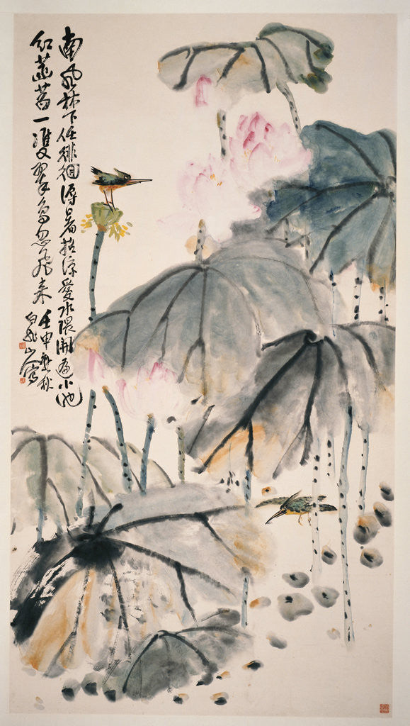 Detail of Lotus and Green Birds by Wang Zhen